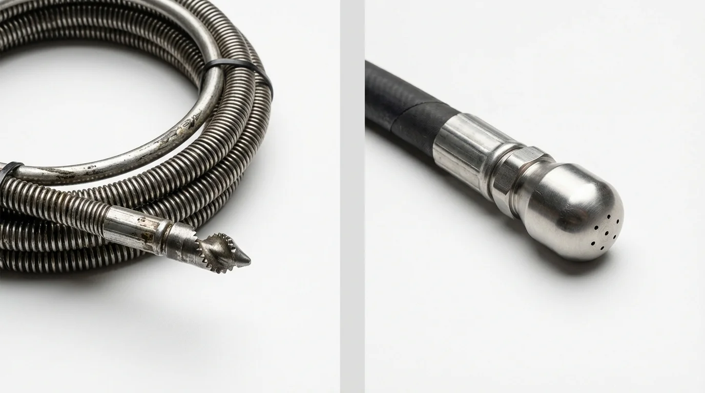 Drain snake cable and hydro jetting nozzle used for drain cleaning in Hebron, NE
