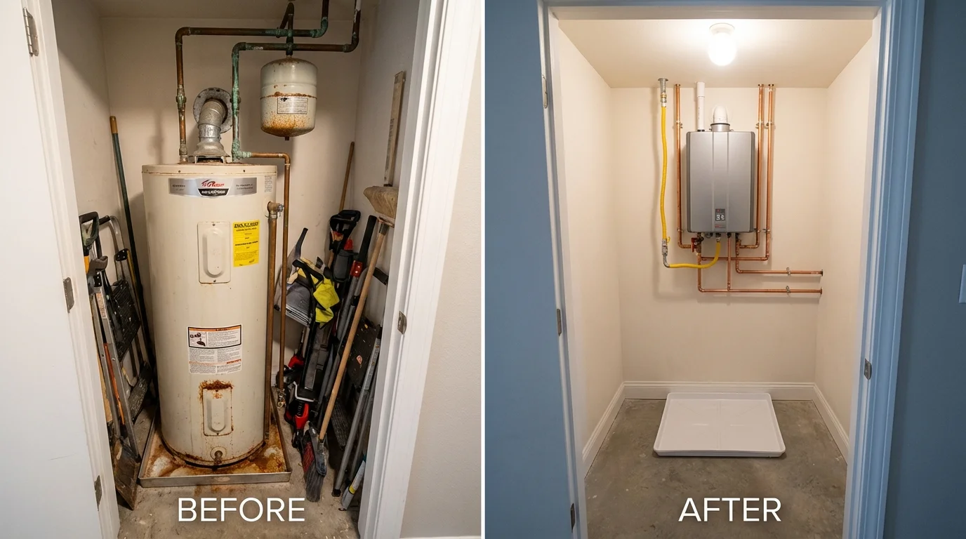 Tank water heater versus wall-mounted tankless unit comparison for Hebron, NE homeowners